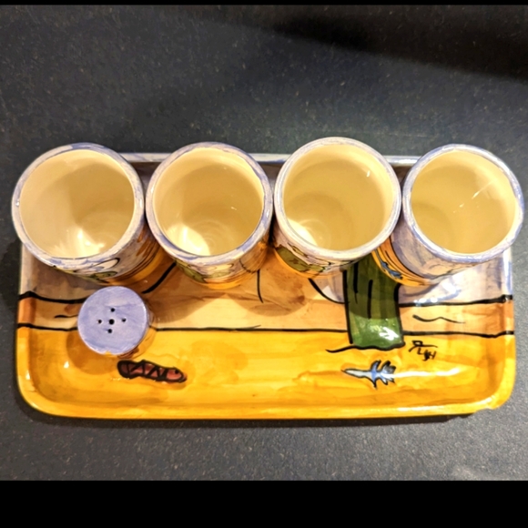 Vintage Hand painted Mexican Tequila Tray Set - Picture 2 of 6